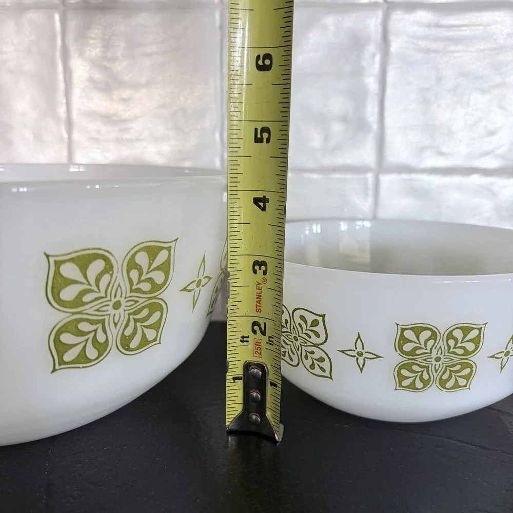 VTG Fire King‎ Dutch Clover Green Set Of 3 Mixing Bowls Anchor Hocking
